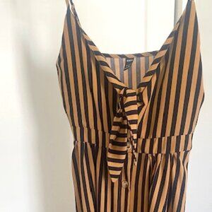 Black, tan stripe tie front A-line dress - Shein size Medium